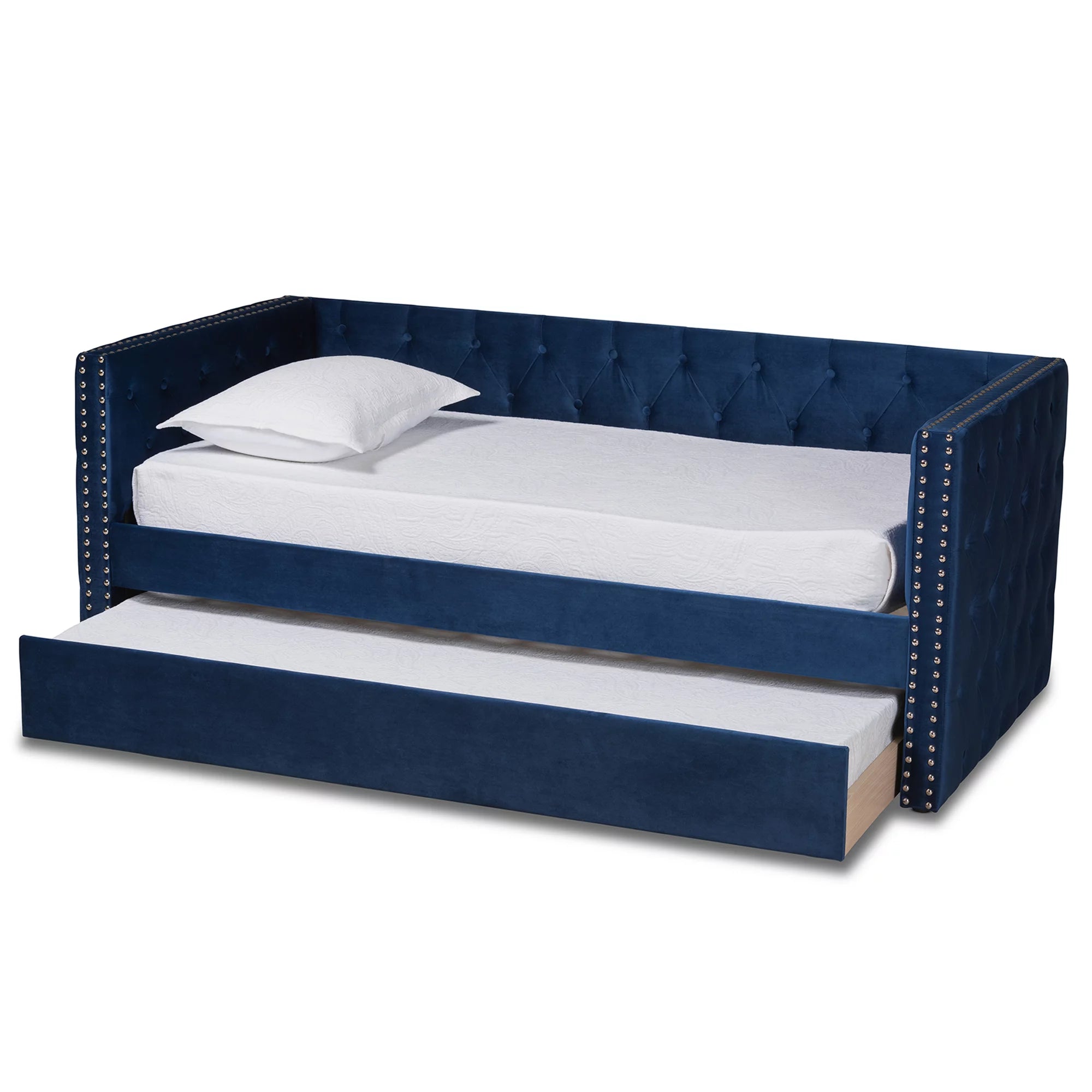 Baxton Studio Larkin Contemporary Upholstered with Trundle Daybed, Twin, Navy Blue