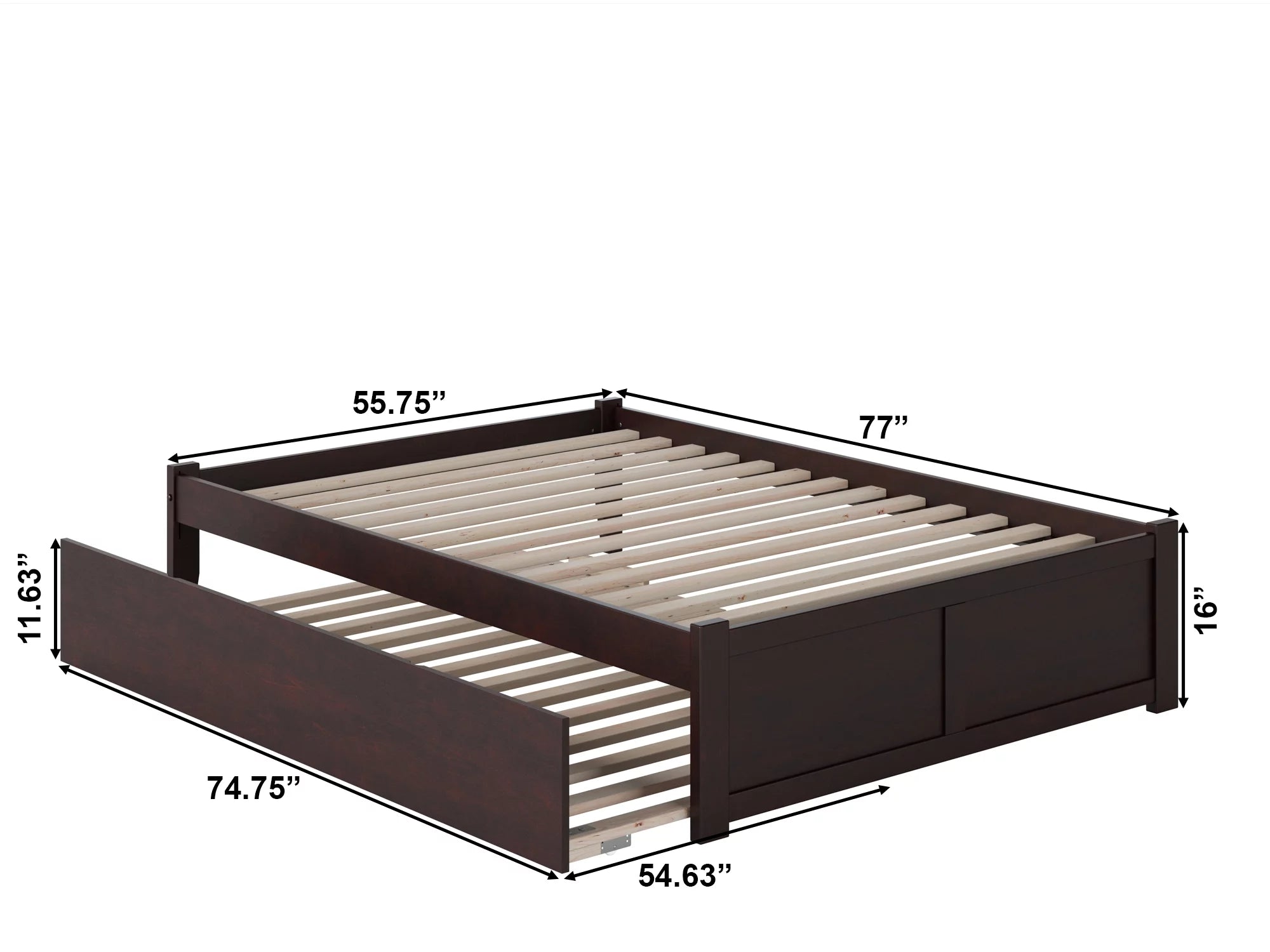 AFI Concord Full Solid Wood Platform Bed with Footboard & Full Trundle in Espresso