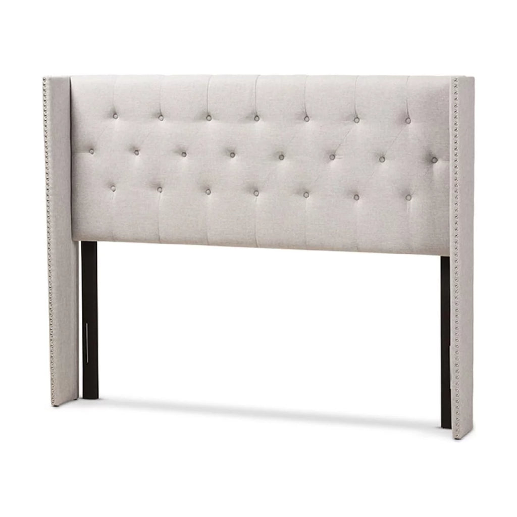 Baxton Studio Ally Modern And Contemporary Grayish Beige Fabric Button-Tufted Nail head King Size Winged Headboard