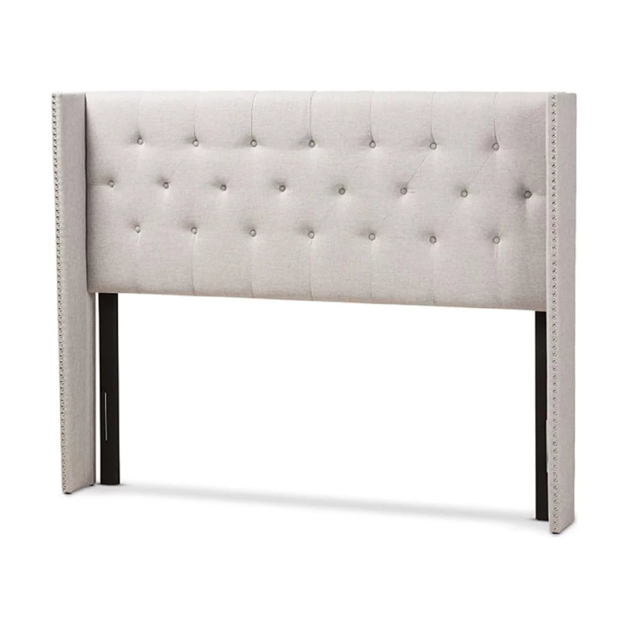 Baxton Studio Ally Modern And Contemporary Grayish Beige Fabric Button-Tufted Nail head King Size Winged Headboard