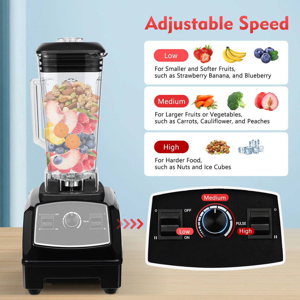 2L Professional Blender Countertop Blender Smoothie Maker Commercial 3HP 2200W(Black)