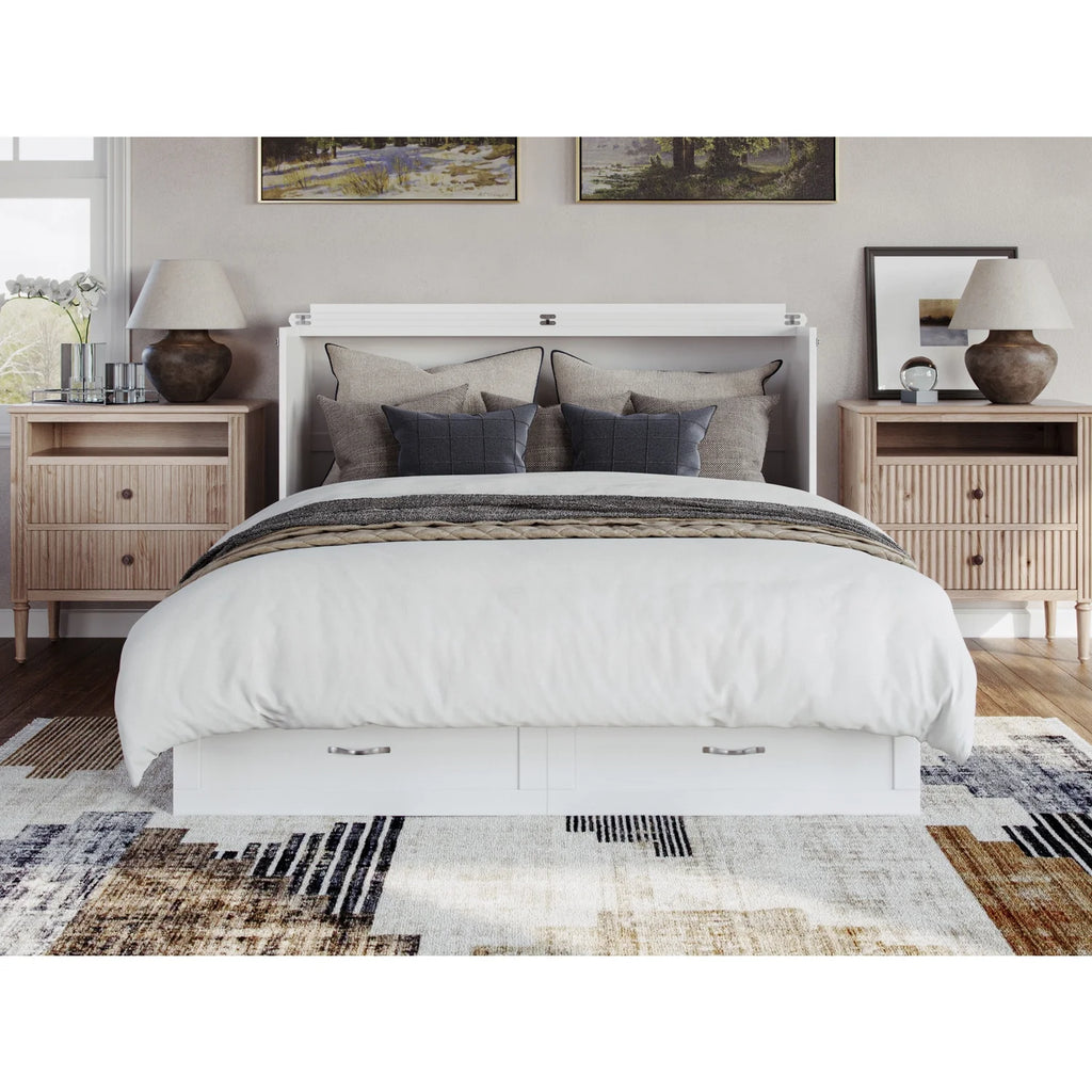 AFI Raleigh Modern Queen Solid Wood Murphy Bed Chest with Mattress in White