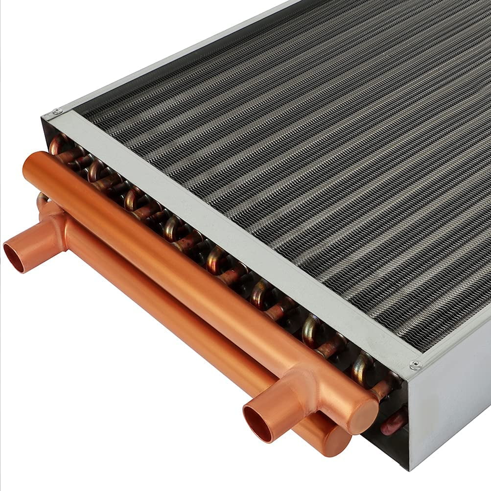 16"x18" Heat Exchanger Water To Air, Forced Air Heating with 1" Copper Ports Hot Water Coil for Outdoor Wood Furnaces, Residential Heating