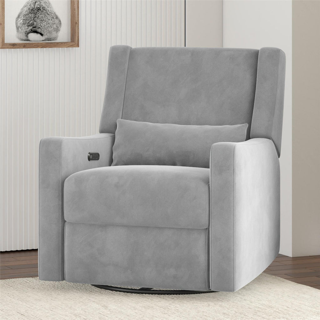 Baby Relax Otto 4-in-1 Nursery Swivel Glider Rocker Power Recliner with USB Ports, Gray Velvet