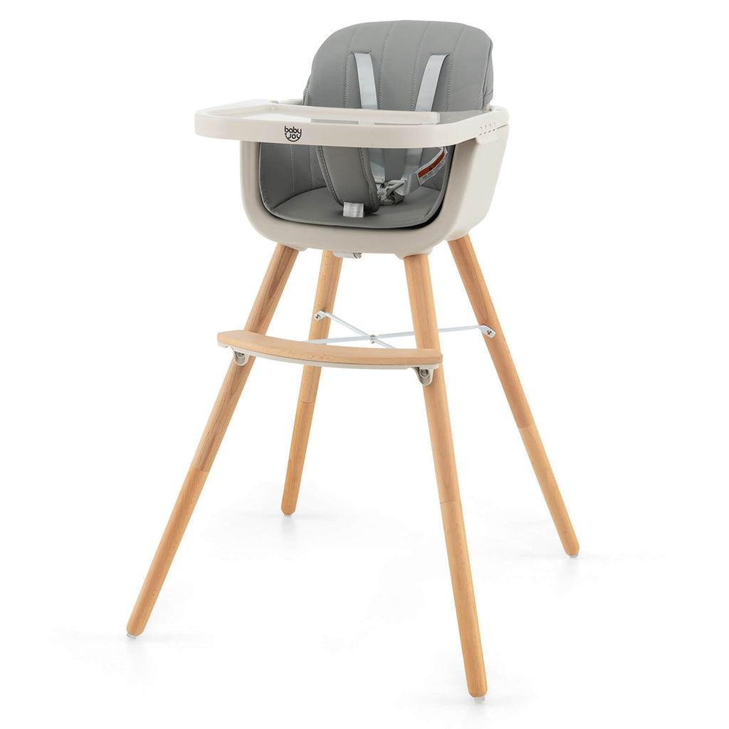 Babyjoy 3 in 1 Convertible Wooden High Chair Toddler Feeding Chair with Cushion Beige
