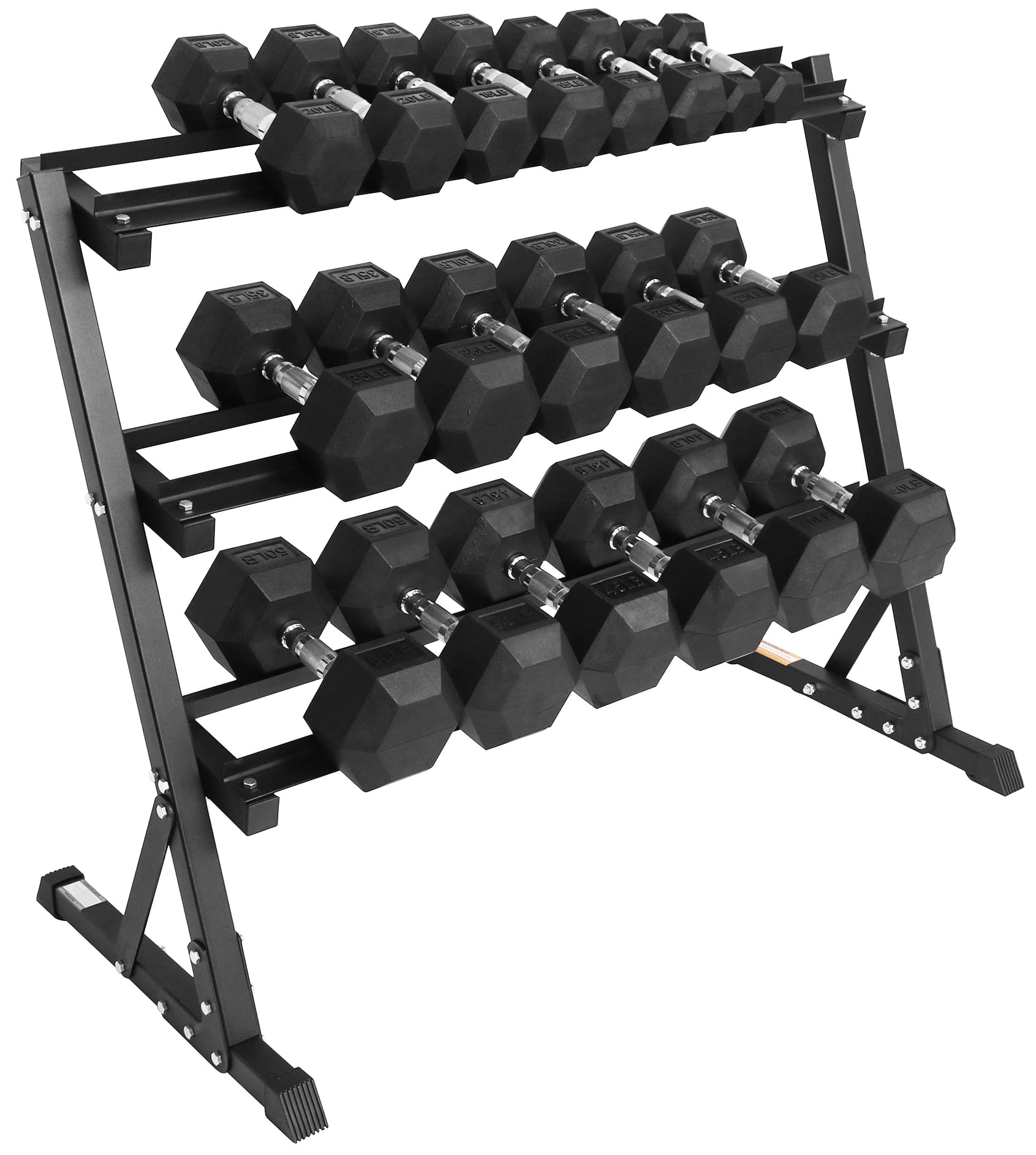 BalanceFrom 100LB Rubber Coated Hex Dumbbell Weight Set with A-Frame Rack, 5-20 lbs Pairs