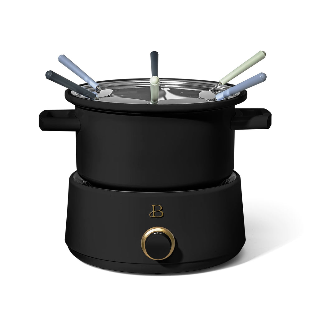 Beautiful 3 Qt Electric Fondue Set with Bonus 2 qt Ceramic Pot, Black Sesame by Drew Barrymore