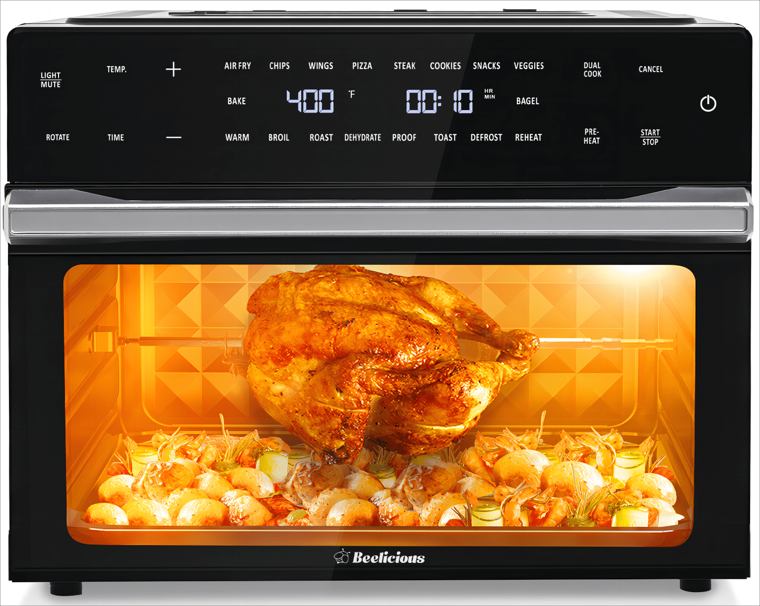 Beelicious 32 QT Large Air Fryer Ovens, Toast Oven with Rotisserie and Dehydrator, 19-in-1 Convection  Countertops Oven Combo, 6 Accessories