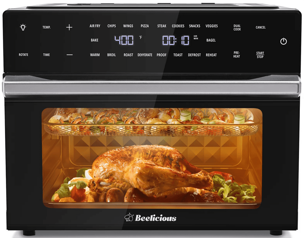 Beelicious Coutertops Oven, 32QT Extra Large Air Fryer Oven with Rotisserie & Dehydrator, Smart Air fryer Toast Oven, 6 Accessories, 1800w, Black