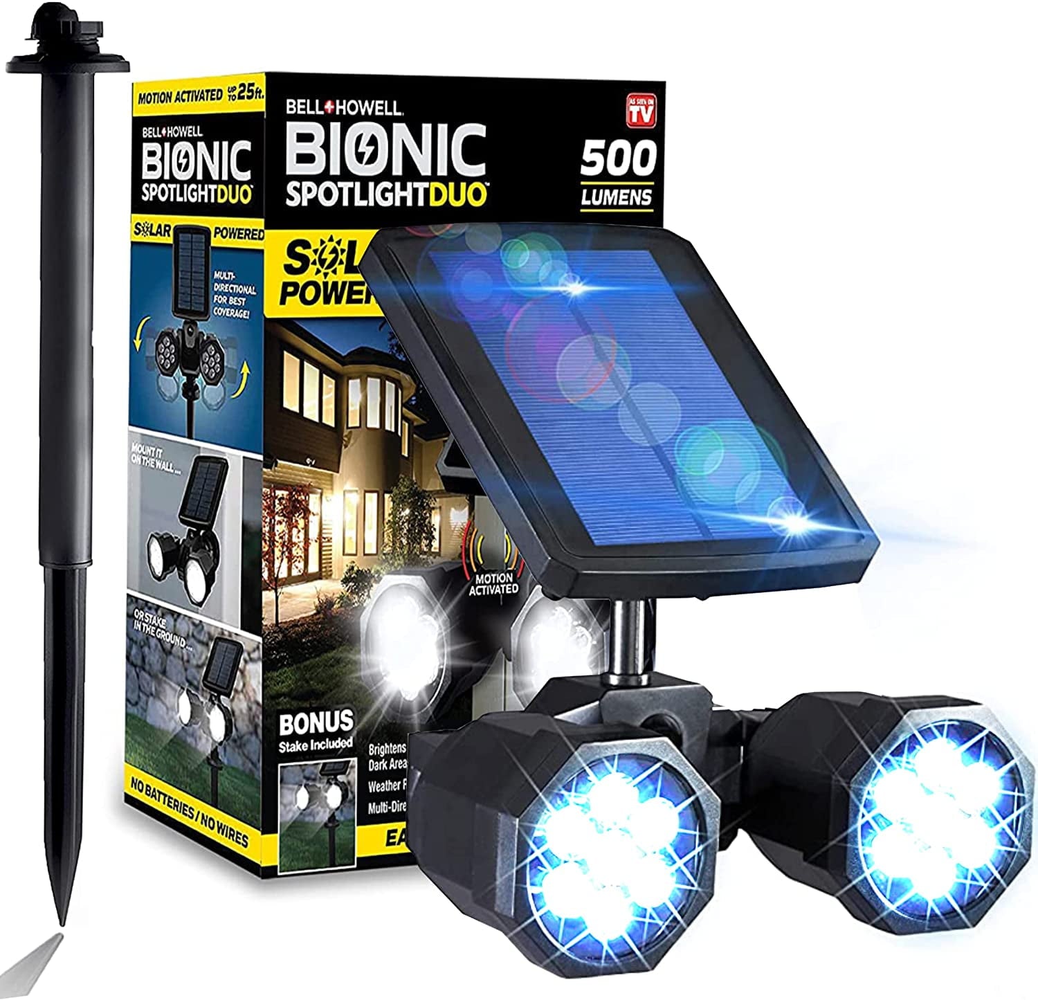 Bell and Howell Bionic Spotlight Duo Solar Outdoor Security Light Solar Lights 120° Beam Angles