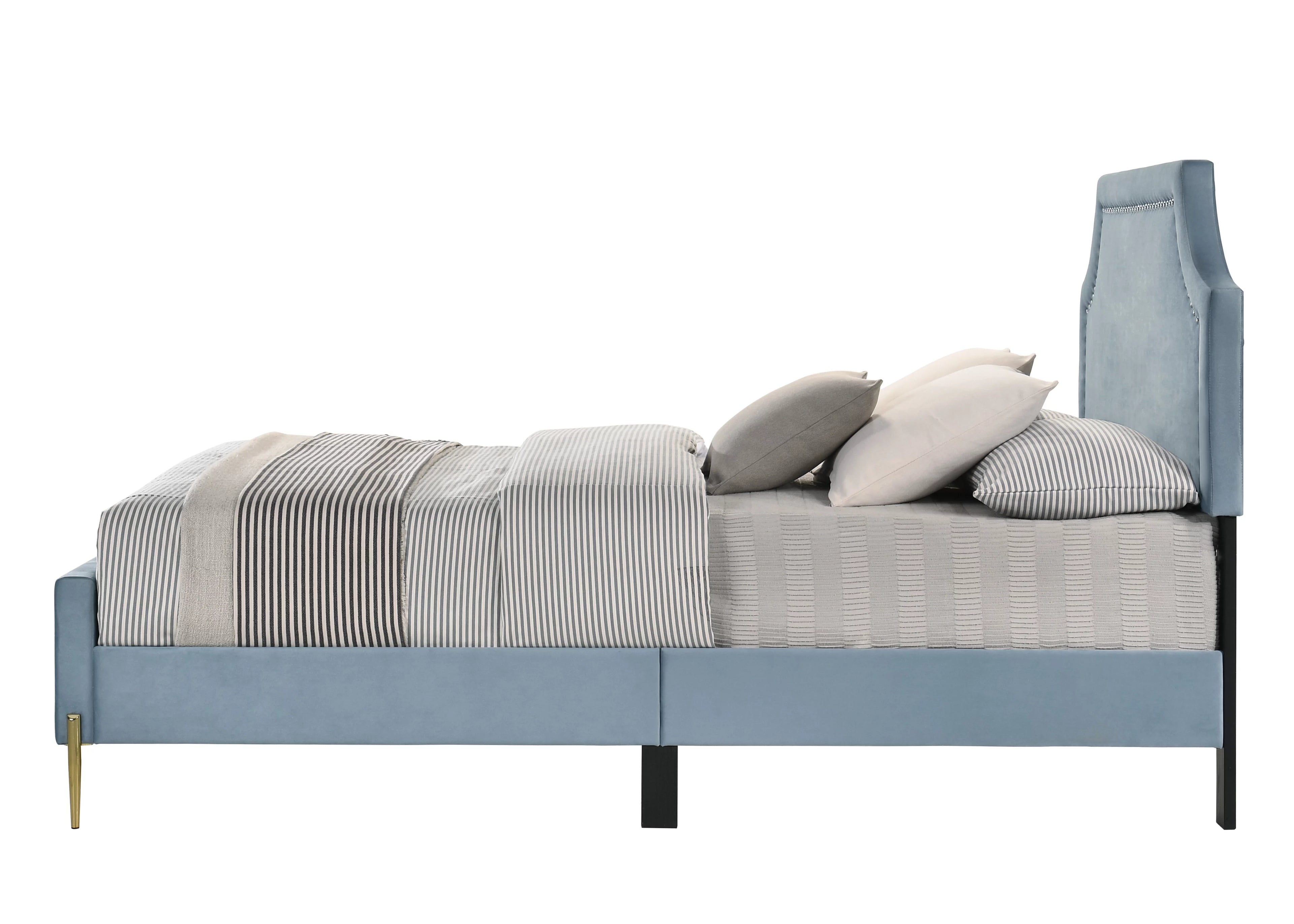 ACME Milla Eastern King Bed in Light Blue Velvet