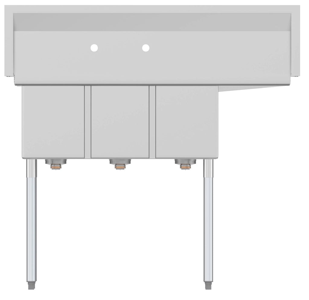 3 Compartment 45" Stainless Steel Commercial Kitchen Sink with Drainboard - Bowl Size 10" x 14" x 10"