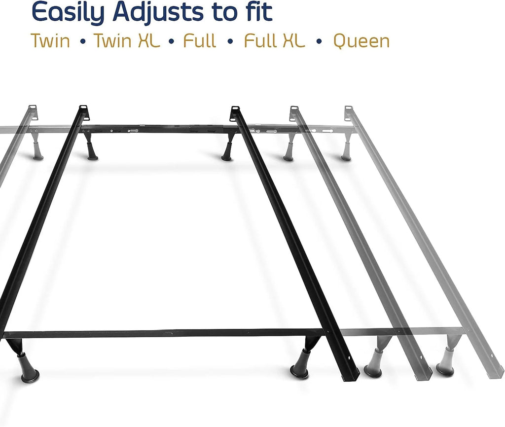 Adjustable Bed Base - Heavy Duty Steel Bed Frame, Metal Bed Frame Expands To Full Bed Rails, Full/Queen Bed Frame - 5.25” H Bed Frame , Universal Headboard Brackets, Black