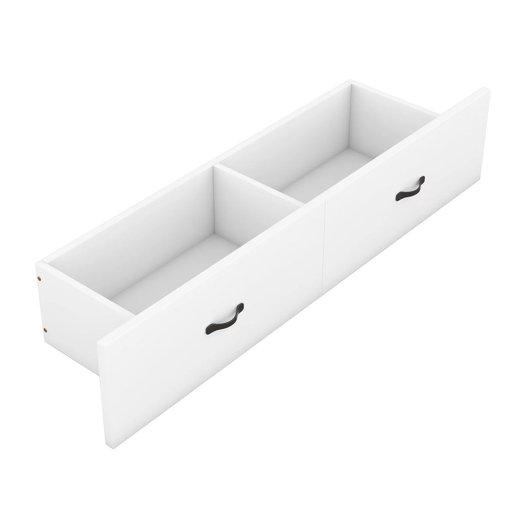 Bed Frame Wood Platform Bed with USB Port and a Large Drawer, Headboard and Guardrail, Wood Slat Support Bedframe No Box Spring Need Mattress Foundation(White, Full)