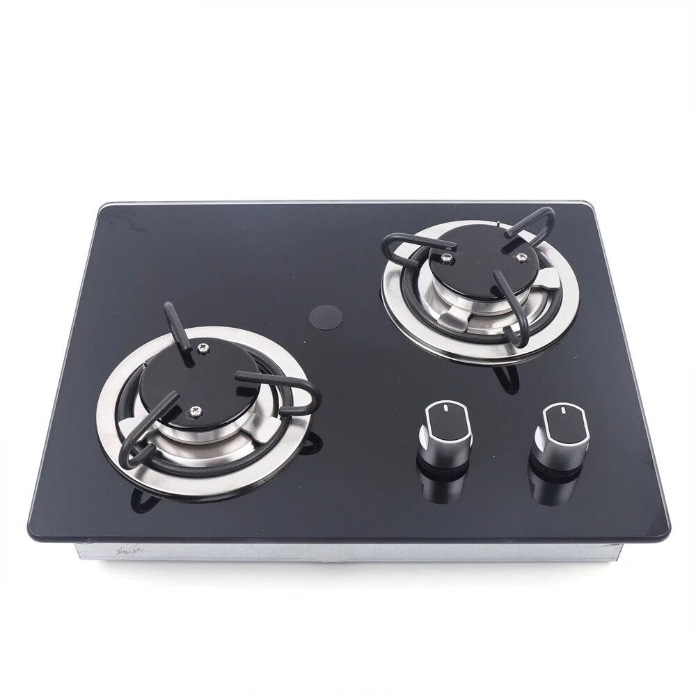 2 Burners Boat Caravan Gas Stove, Gas Cooktop Tempered Glass Built in Gas Stove,Cooktop Cast Iron Grate Stove-Top LPG for Caravan RV Camper Camper RV LPG Gas Hob Cooktop Tempered Glass Household