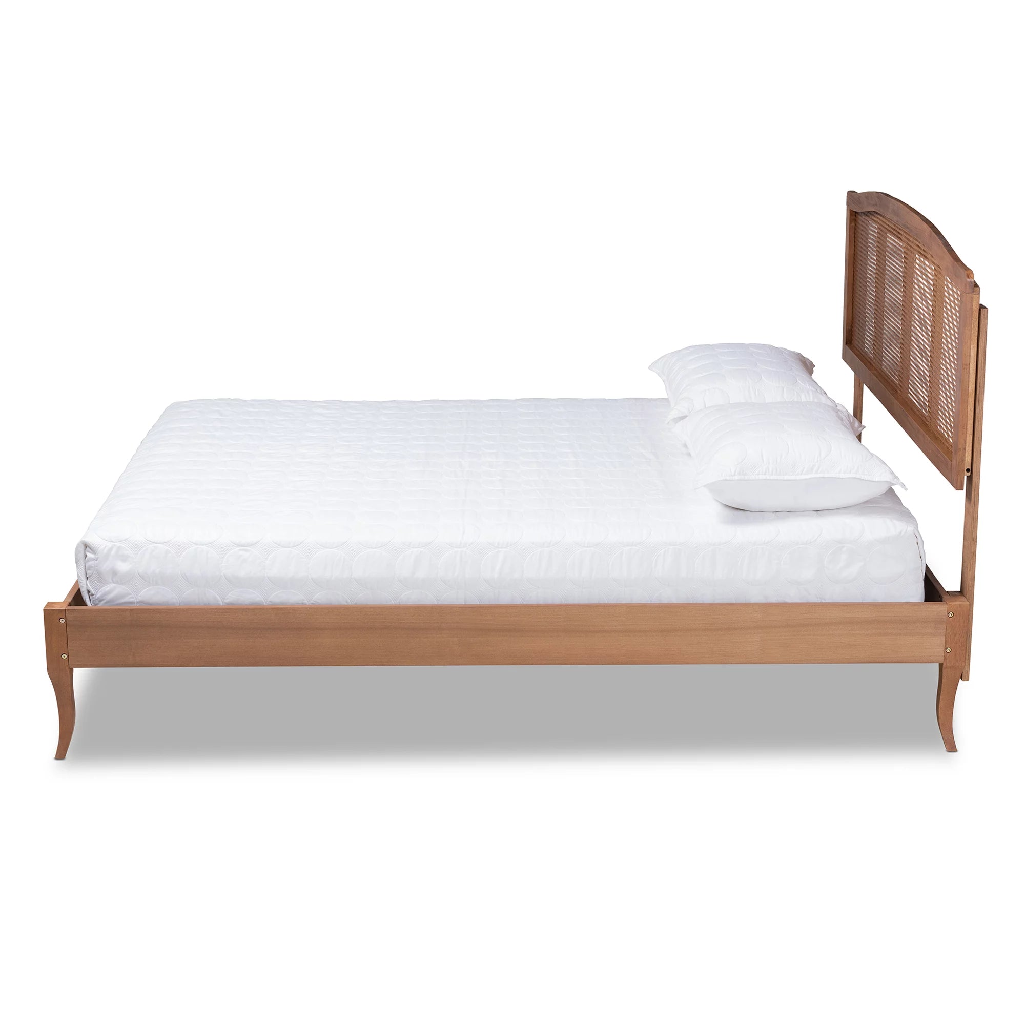 Baxton Studio Marieke Vintage French Inspired Ash Wanut Finished Wood and Synthetic Rattan King Size Platform Bed
