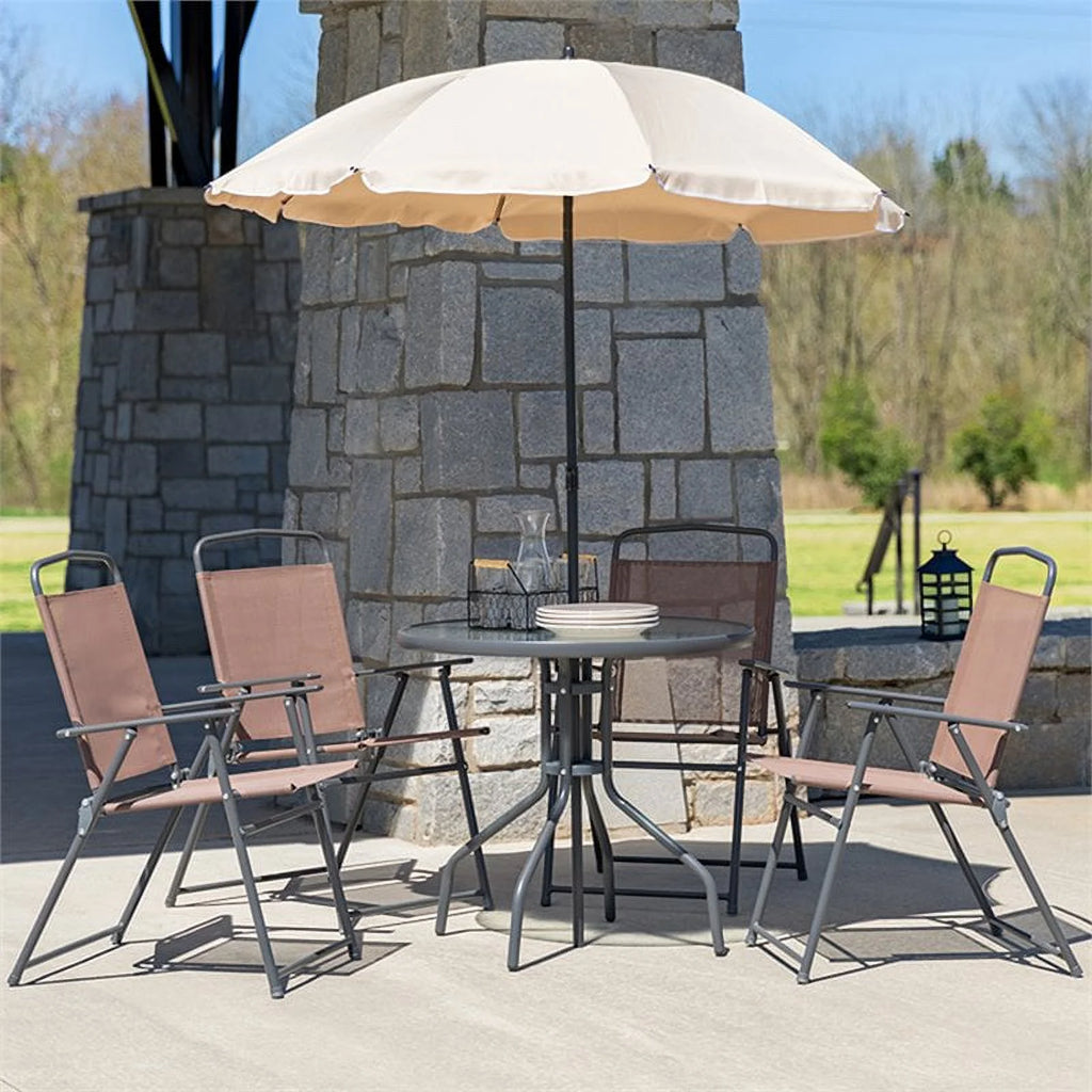 Afuera Living Contemporary 6 Piece Patio Dining Set with Umbrella