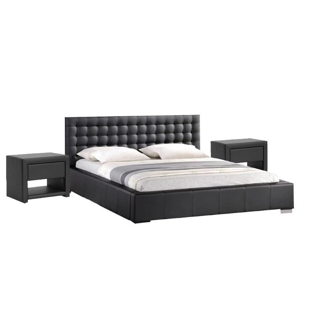 3 Piece Tufted Queen Platform Bedroom Set in Black
