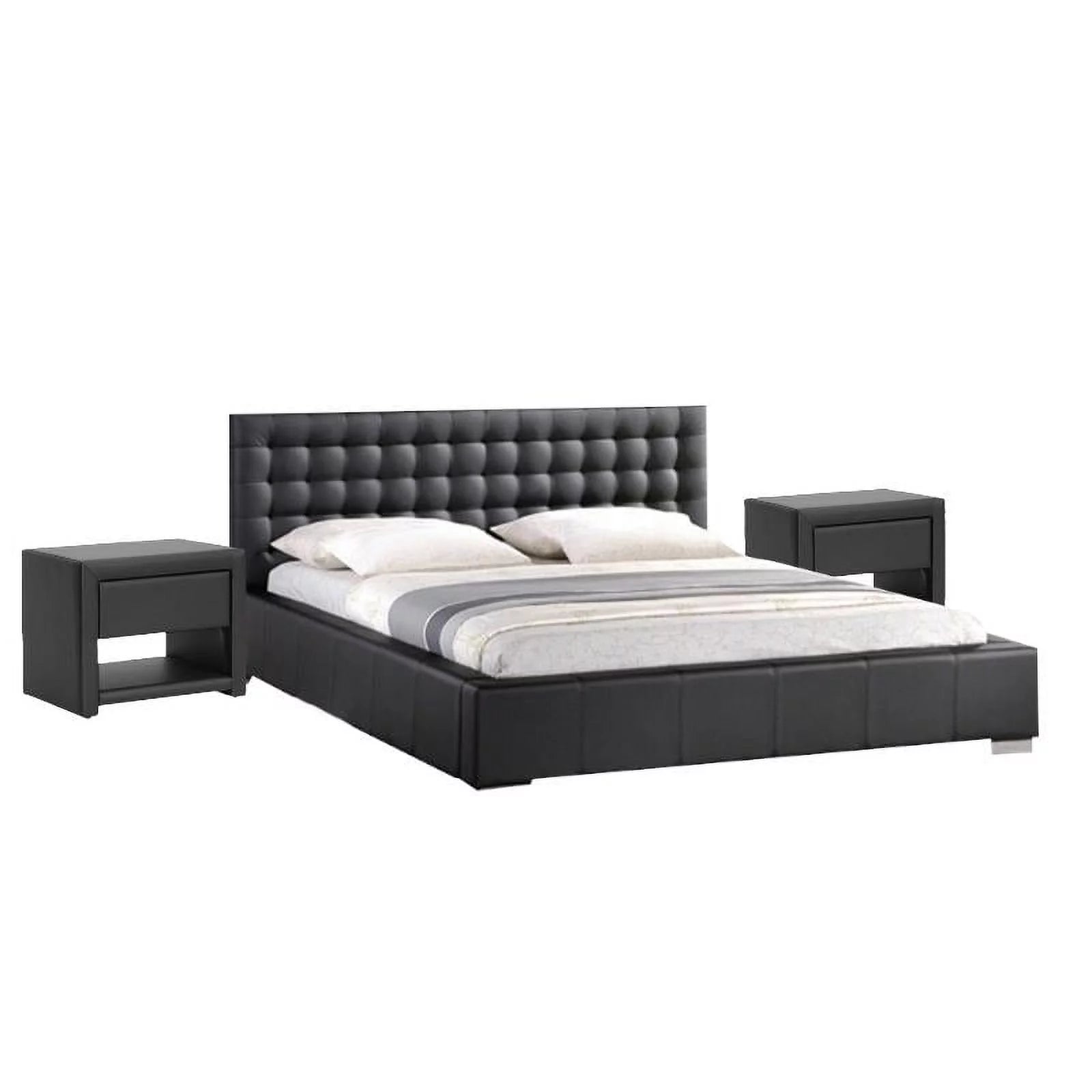 3 Piece Tufted Queen Platform Bedroom Set in Black