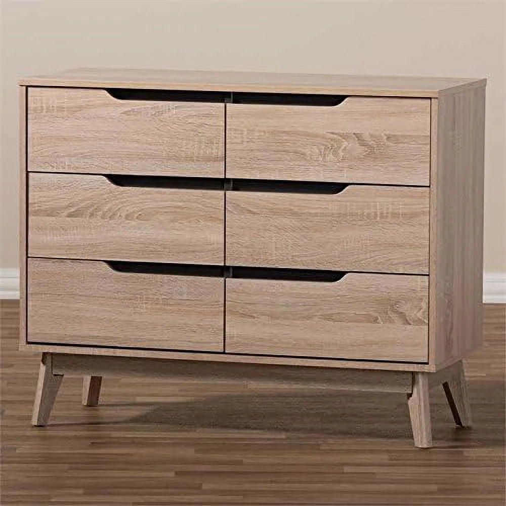 6 Drawer Wood Double Bedroom Dresser In Light Brown