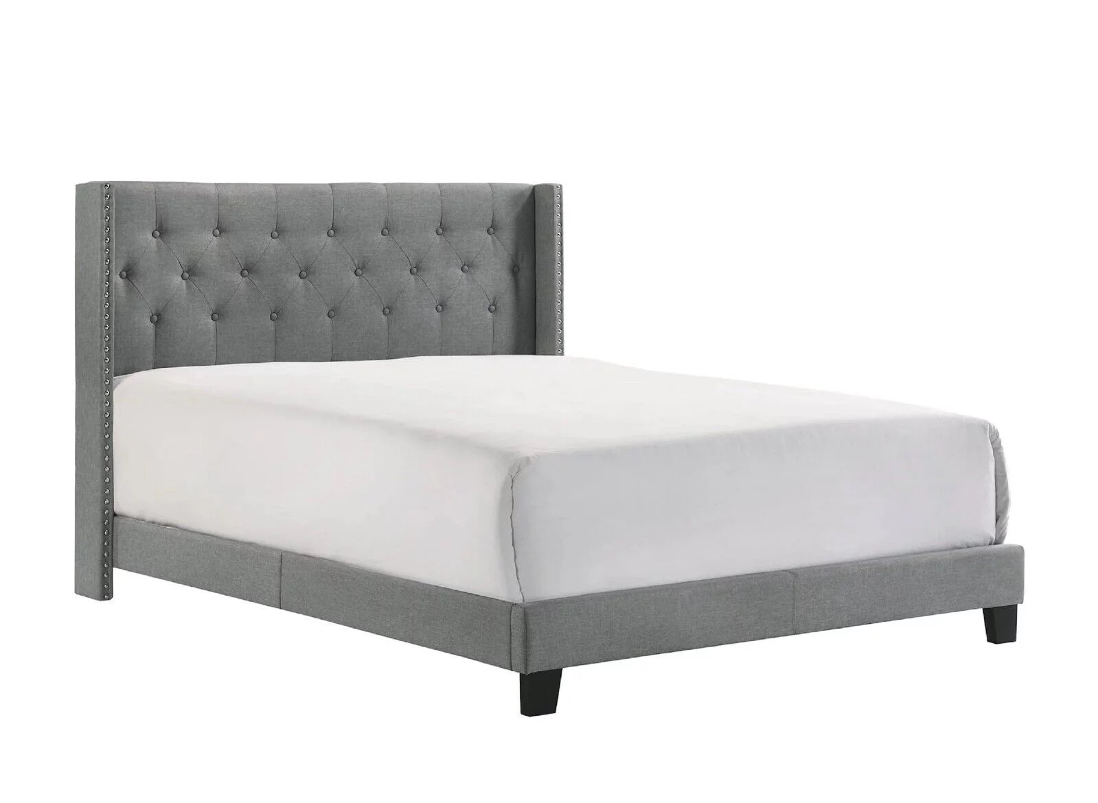1pc King Size Gray Fabric Upholstered Tufted Panel Headboard Bed Furniture