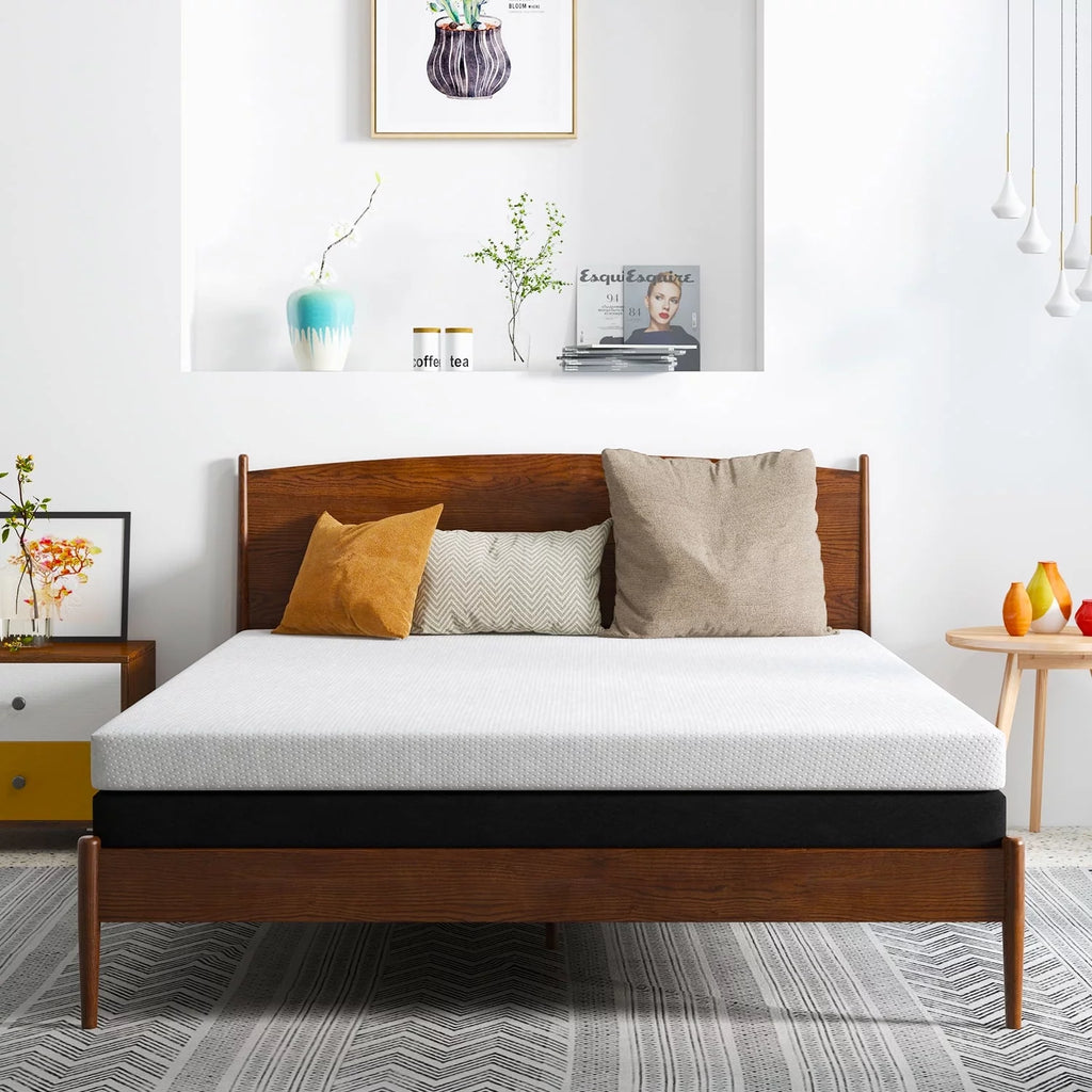 2 in 1 Queen Mattress, 6 inch Memory Foam Mattress, Bed Mattress with Cover, Pressure Relieving Mattress Topper, White