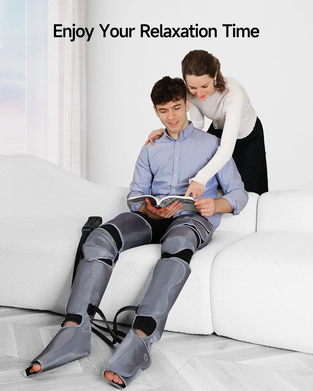 ALLJOY Leg Massager, Leg Massager for Circulation and Pain Relief,2 Heat Levels Foot/Knee Massager,6 Modes with Memory Function Controller, Full Leg Massager, Gray