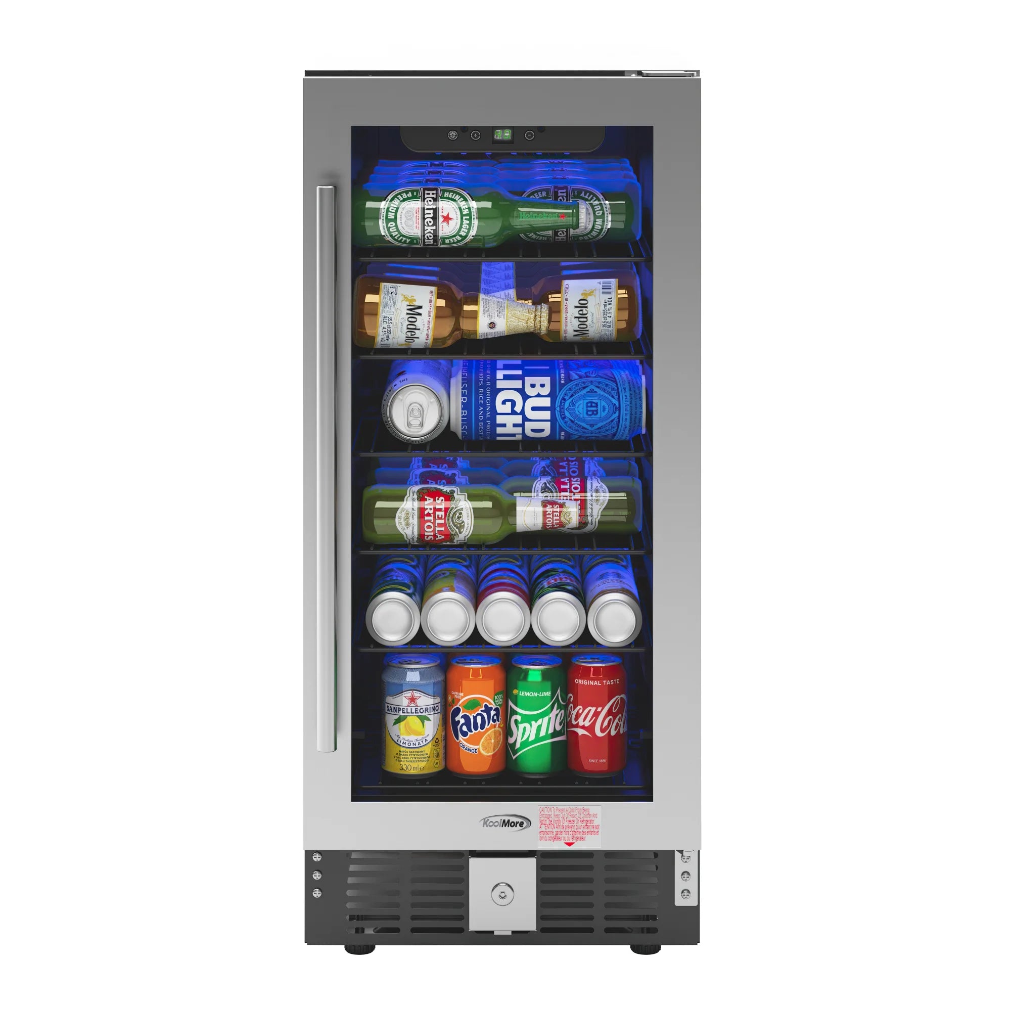 15 in. Small Stainless Steel, Glass-Door Built-In Refrigerator and Beverage Cooler, 3 cu. ft. - KM-BIR3C-GD.