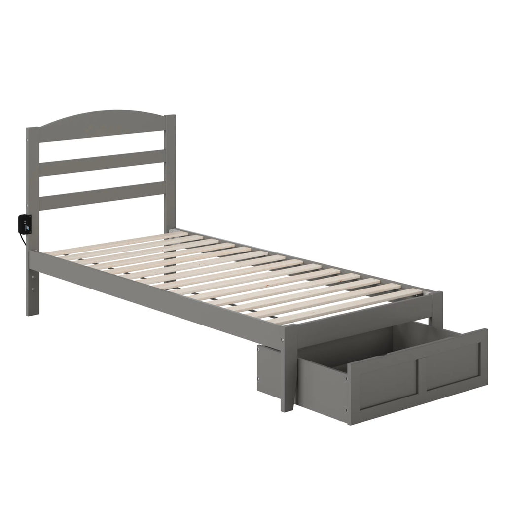 AFI Warren Solid Wood Traditional Twin Bed w/ Drawer in Gray