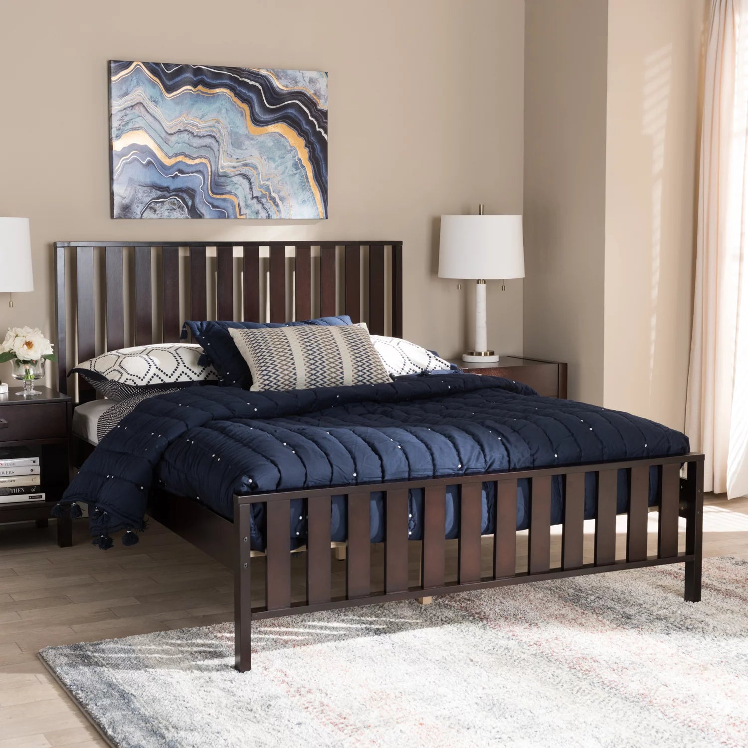 Baxton Studio Harlan Modern Classic Mission Style Dark Brown-Finished Wood Full Platform Bed-Color:Brown,Finish:Dark Wood,Material:Rubber Wood/Poplar,Quantity:1,Size:Full,Style:Mission