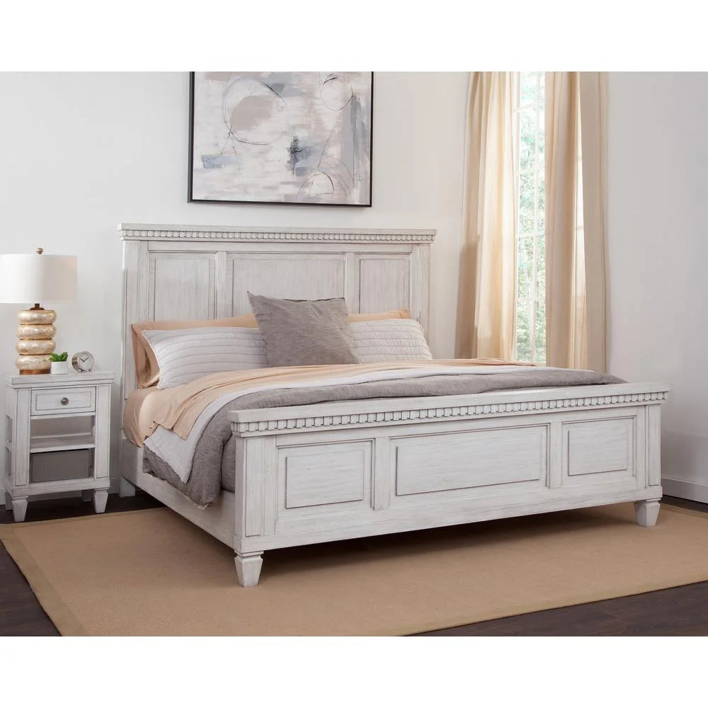American Woodcrafters 82"W Salter Path Wood King Panel Bed in Oyster White