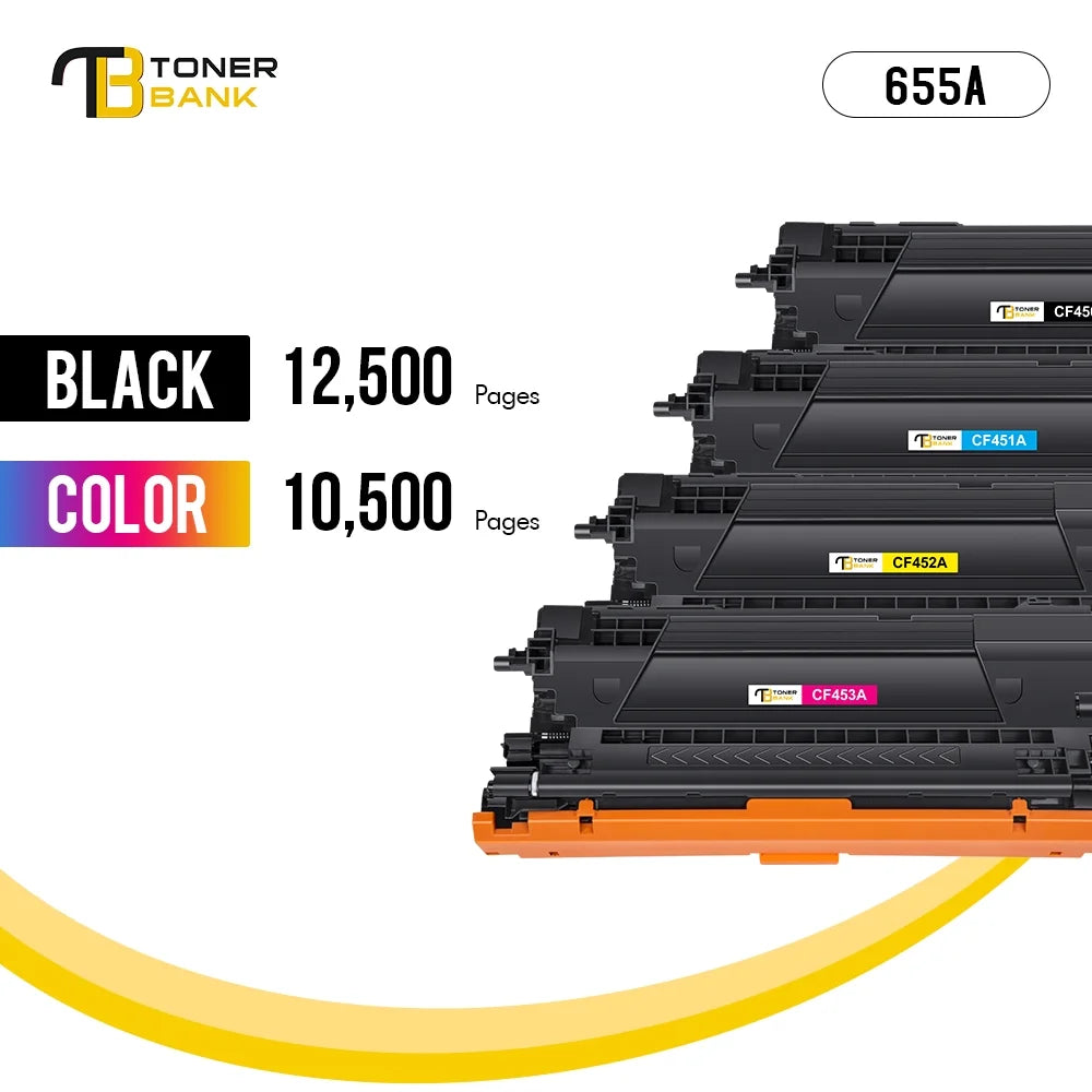 655A Toner Cartridge 5-Pack Compatible for HP 655A CF450A CF451A CF452A CF453A Color LaserJet Enterprise M652dn M653dn M653dh M653x MFP-M681dh M681f Flow MFP M681z M682z Printer