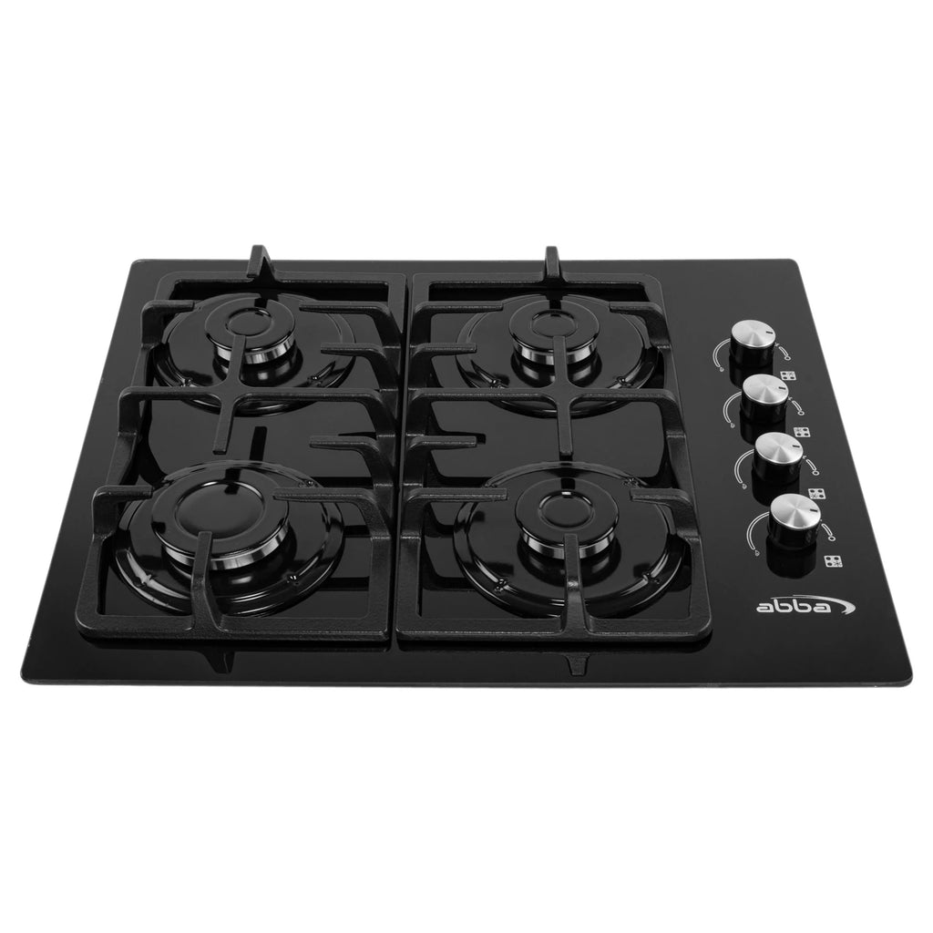 ABBA 24-inch Gas Cooktop with 4 Burners - Tempered Glass Surface with SABAF Burners, Natural Gas Stove for Countertop, Home Improvement Essentials, Easy to Clean, 24" x 4.7" x 18.9"