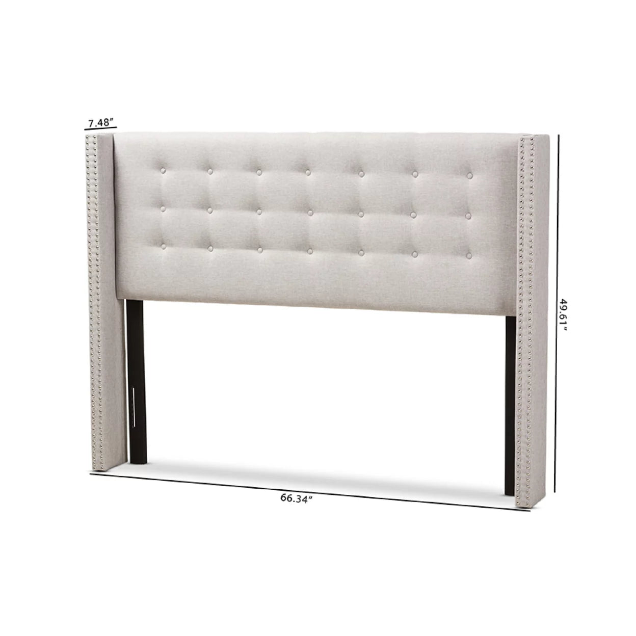 Baxton Studio Ginaro Modern And Contemporary Greyish Beige Fabric Button-Tufted Nail head Queen Size Winged