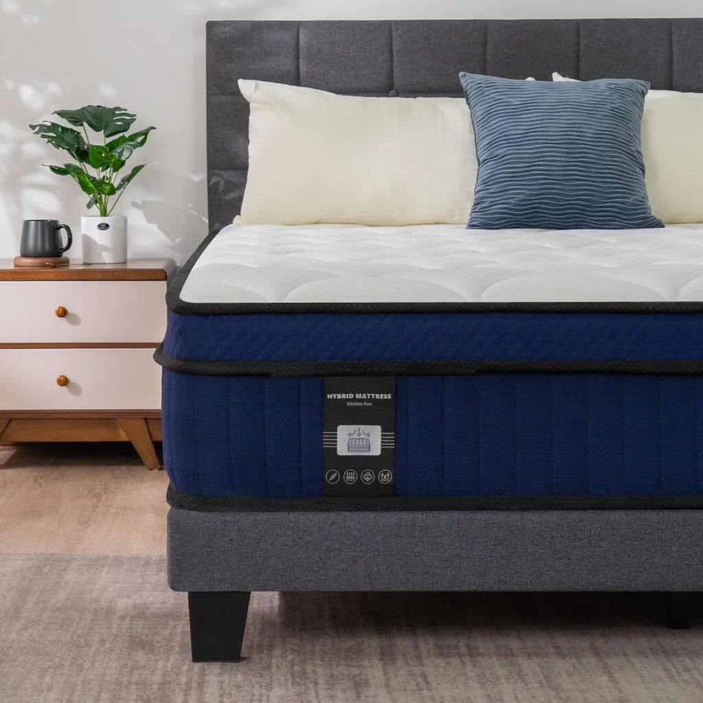 12'' Queen Hybrid Mattress, QUEEN ROSE Hybrid Firm Mattress in a Box with Gel Memory Foam, Individually Wrapped Pocket Coils Innerspring, Pressure-Relieving and Supportive, Mattress Queen Size