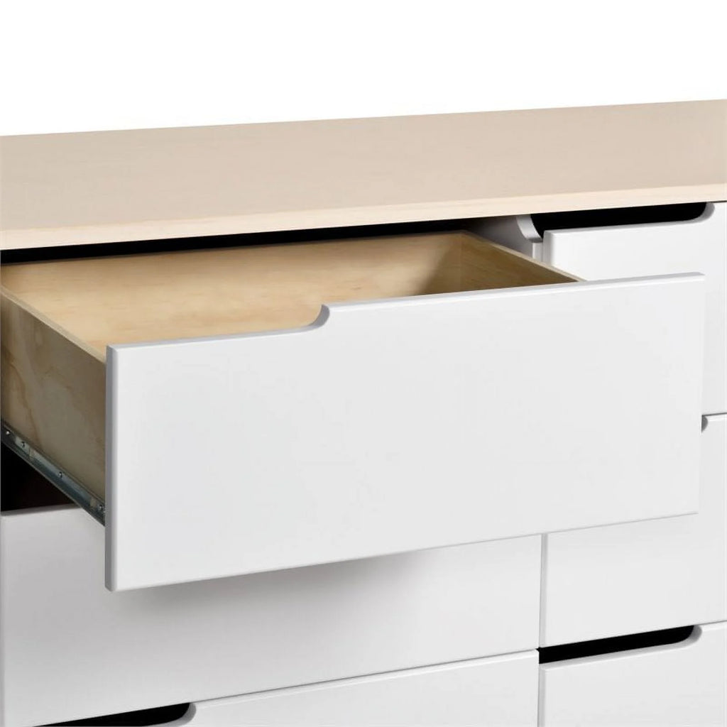 Babyletto Hudson 6 Drawer Double Wood Dresser in Washed Natural and White Beige