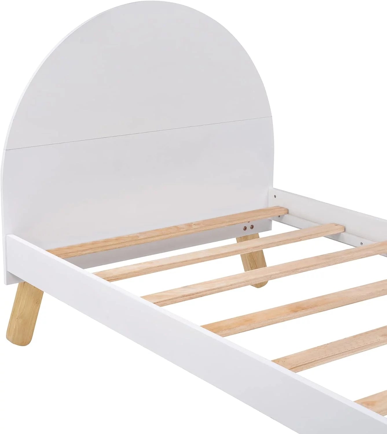 Bed Frame, Cute Platform Bed With Curved Headboard And Shelf Behind, Solid Wood Bed For Kids Teens Adults Girls Boys, No Box Spring Needed ( Size, White)
