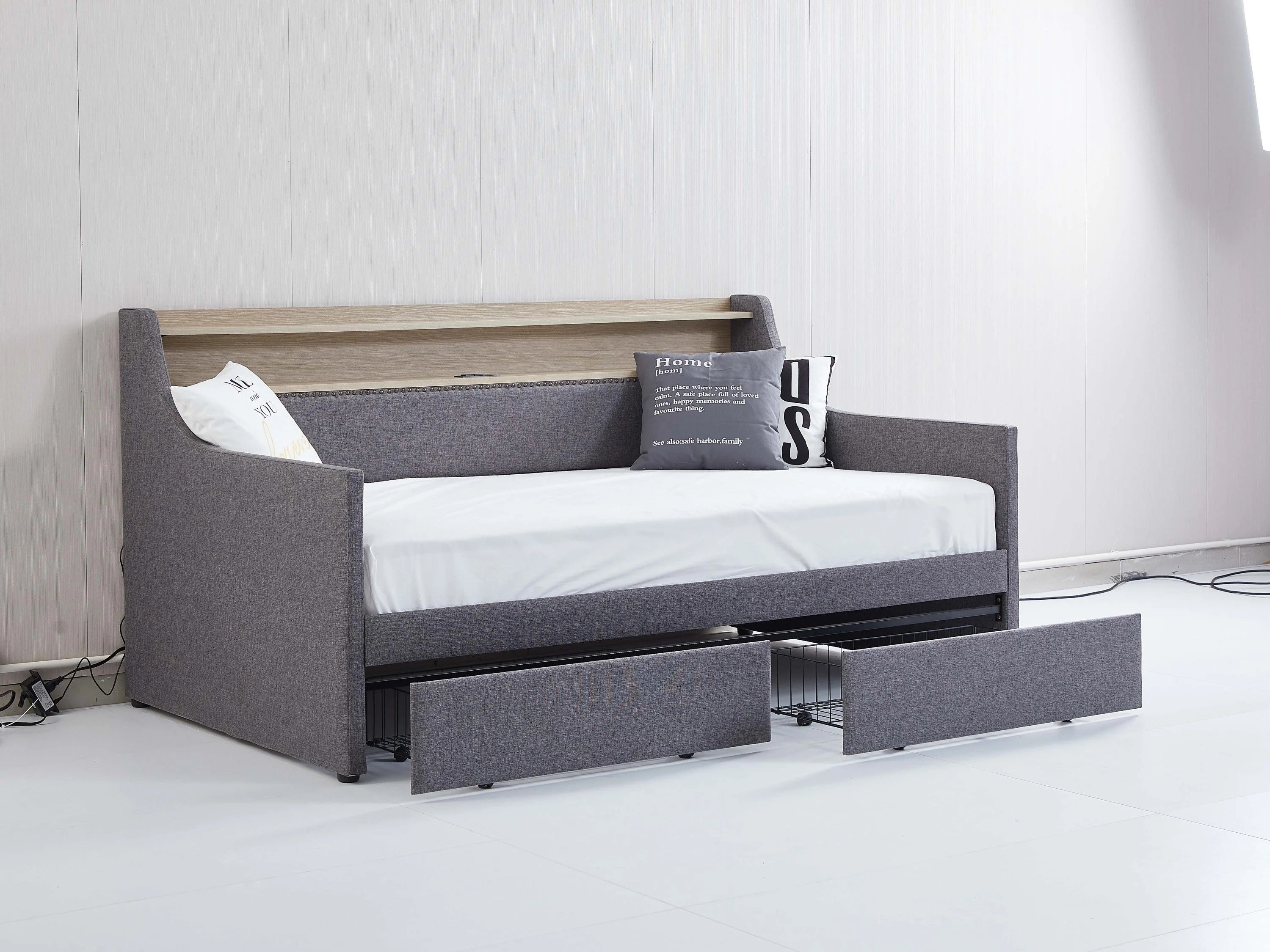 Belin Twin Size Daybed  with Charging Station and LED - Gray
