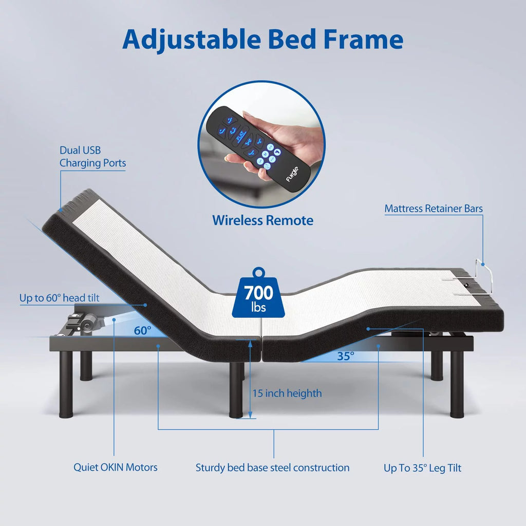 Adjustable Bed Frame Split King  Adjustable Bed Base for Stress Management  Zero Gravity Base  Head and Foot Incline with 3-Speed Massage  Anti-Snore  Memory Pre-Sets.