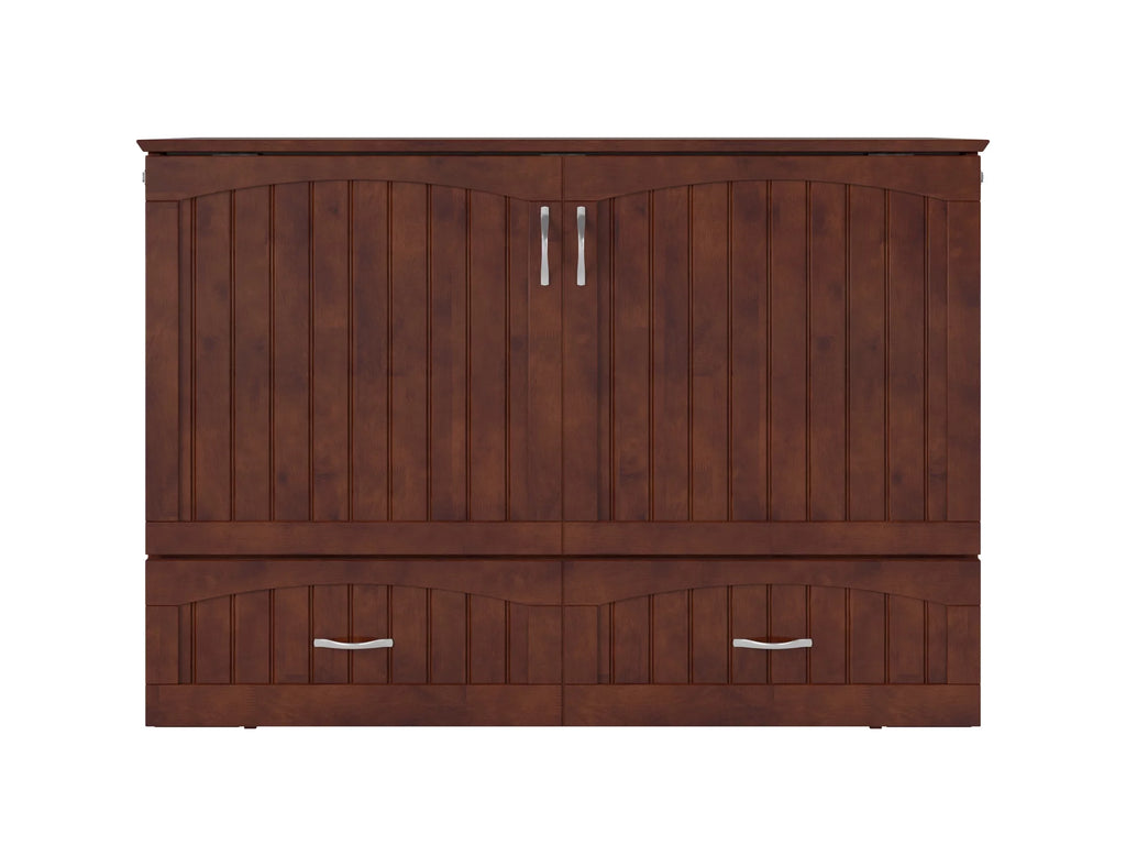 AFI Southampton Full Wood Murphy Bed Chest with Mattress, Drawer & Charger in Walnut