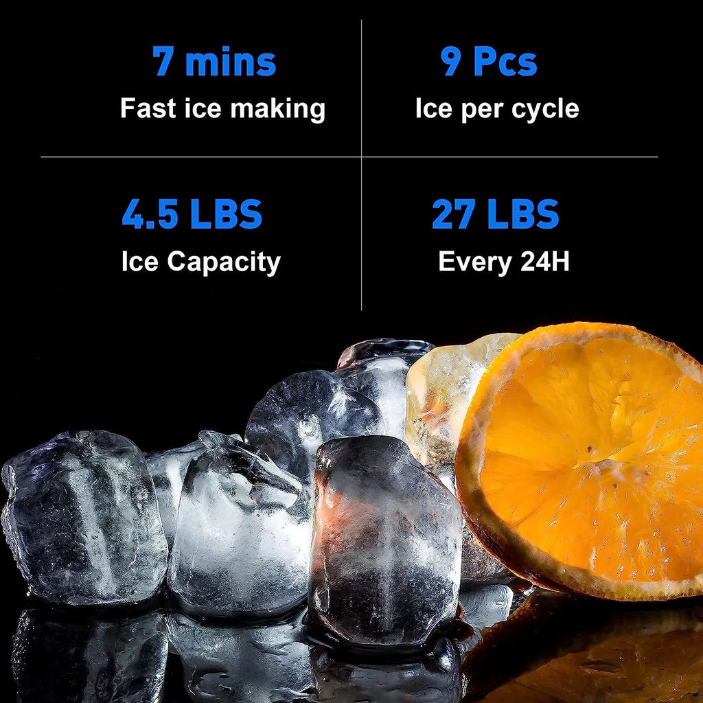 2-in-1 Water Cooler Dispenser with Built-in Ice Maker Machine, Water Dispense for 3-5 Gallon Water Bottles, ETL Approved Stainless Steel Water Dispense with Hot & Cold Water, Child Safety Lock, Black