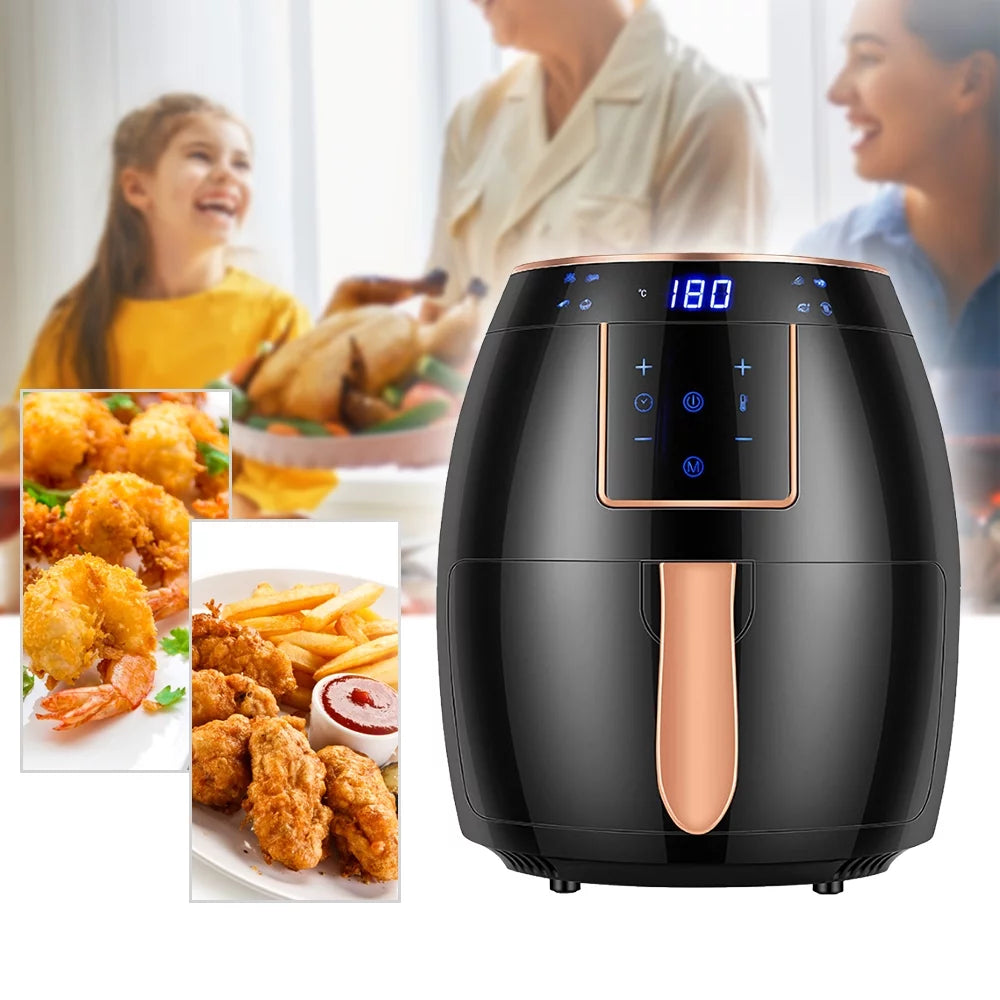 Andoer Air Fryer 5.5L Household Large Capacity 1300W Big Firepower Timing Touch Screen LCD Electric Air Fryer with Bakeware