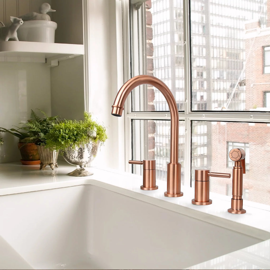 Akicon Two-Handles Copper Widespread Kitchen Faucet with Side Sprayer Copper Copper Finish