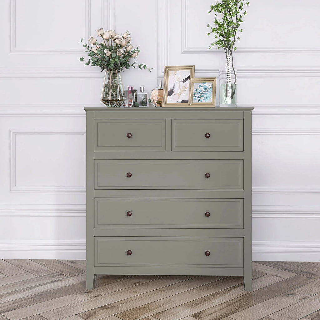 5-Drawer 33" W Solid Wood Chest Grey
