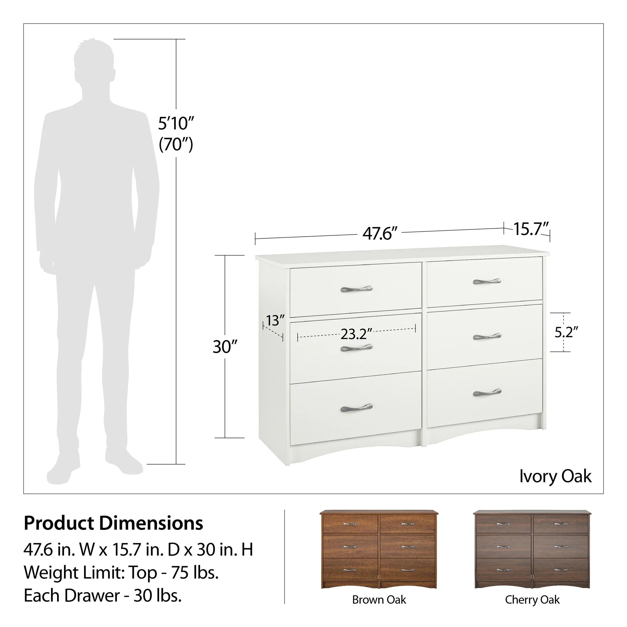 Ameriwood Home Jerry Hill Wide 6 Drawer Dresser, Cherry Oak