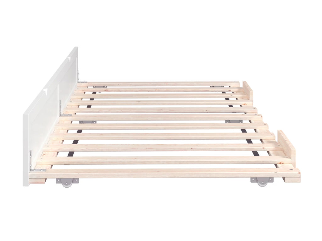 AFI Twin Roll Out Wood Trundle Bed Frame with Wooden Slat Supports, White