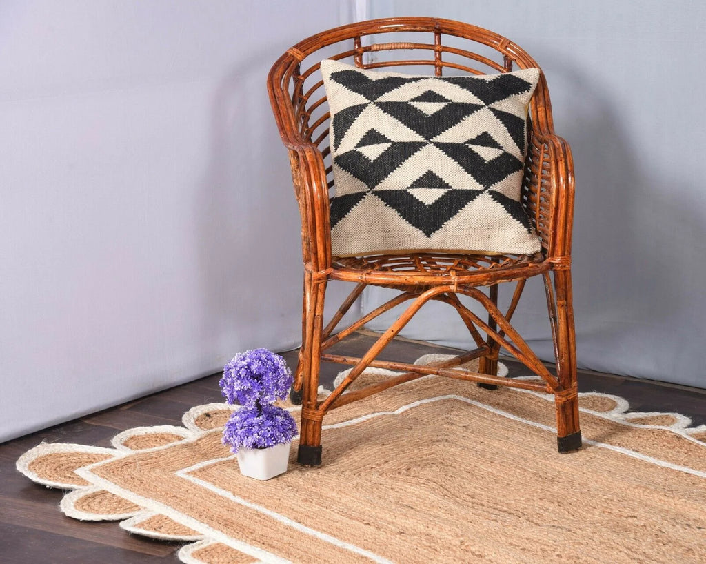 2 x 3 Feet ( 60 cm x 90 cm ) Natural Jute with White Scalloped Area Rugs , Home Decor Rugs