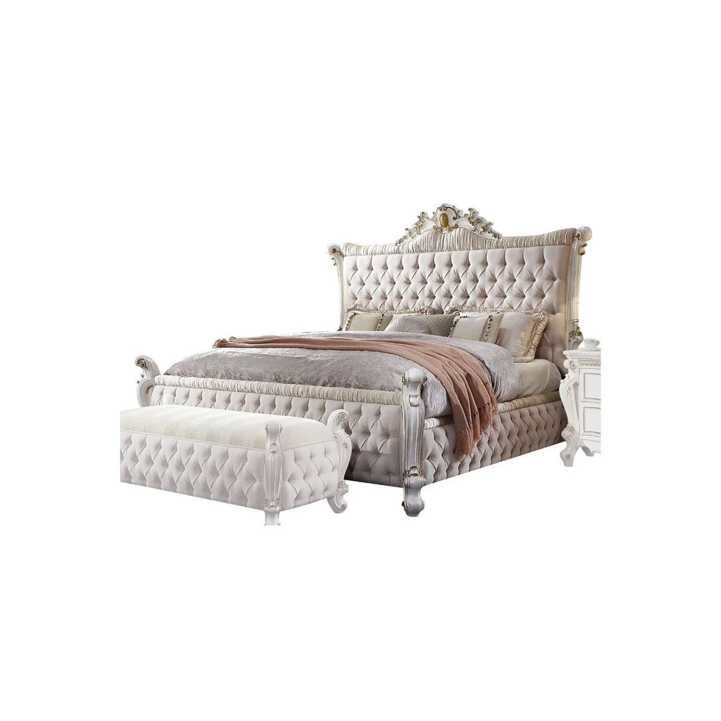 Acme Picardy Tufted Fabric Eastern King Panel Bed in Antique Pearl