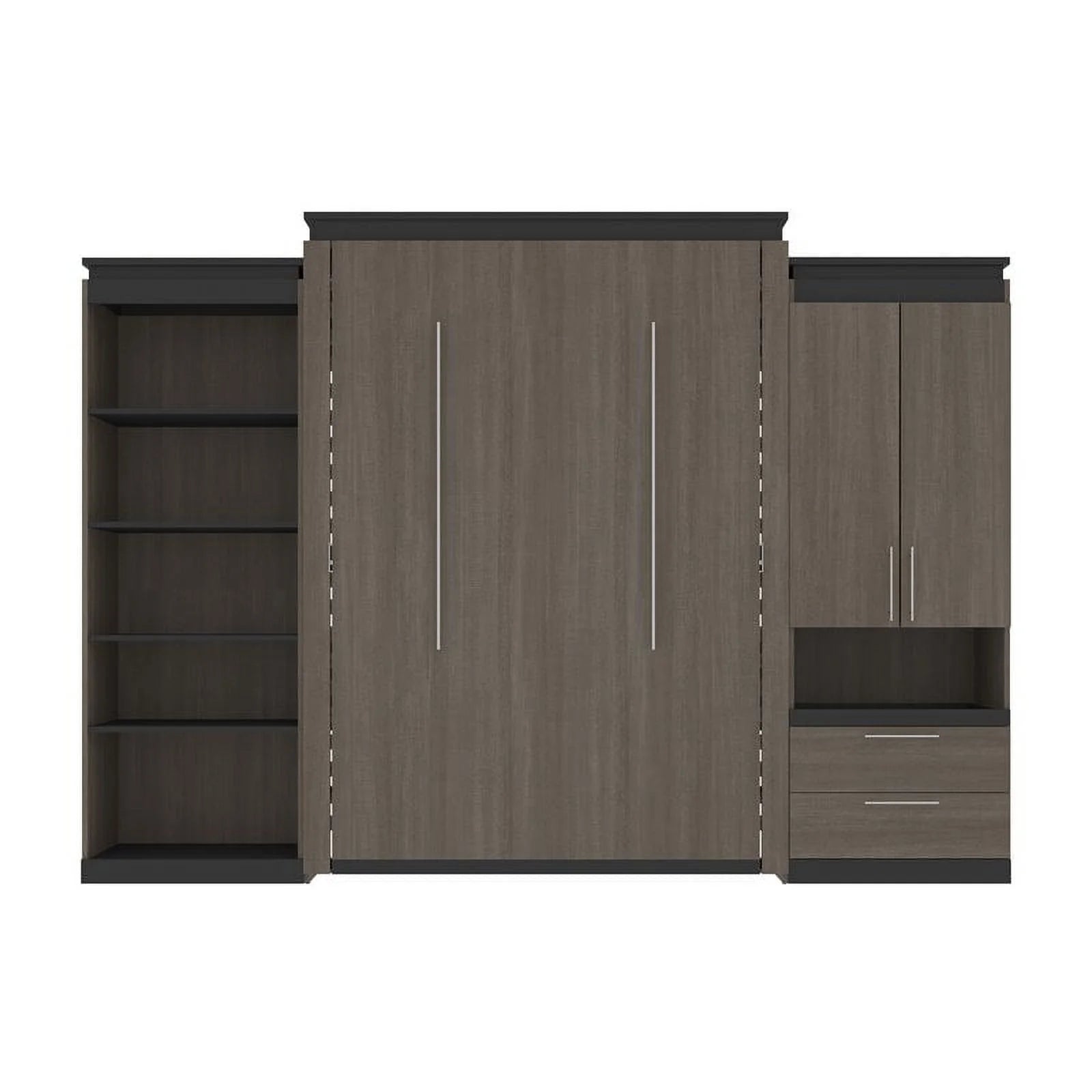 Atlin Designs 124" Queen Murphy Bed with Multifunctional Storage in Bark Gray