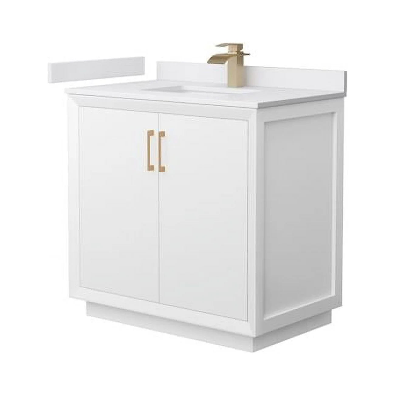 36 in. Strada Single Bathroom Vanity, White, White Cultured Marble Countertop, Undermount Square Sink & Satin Bronze Trim